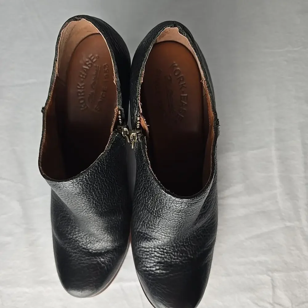Kork-Ease Holmes Ankle Leather Wedge Heel Black Booties Size 8 Work Casual‎